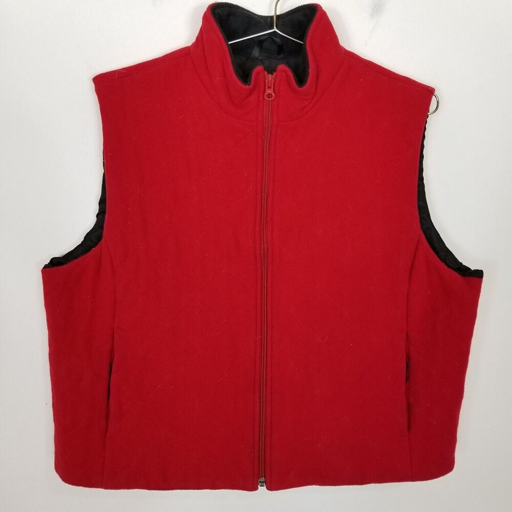 Woolrich Women 100%‎ Wool Quilted Vest  XL Red Zip Up Sleeveless Jacket Outdoor